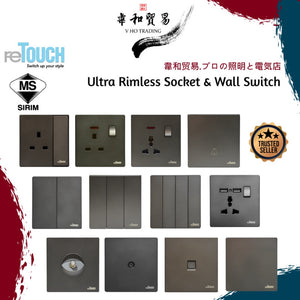 reTouch (MattGrey) Ultra Rimless Socket & Wall Switch Ultra Slim Switch Design